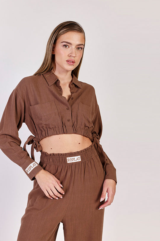 חולצת פשתן מכופתרת Rayon נשים