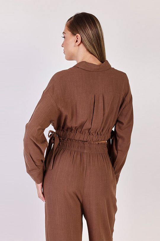 חולצת פשתן מכופתרת Rayon נשים