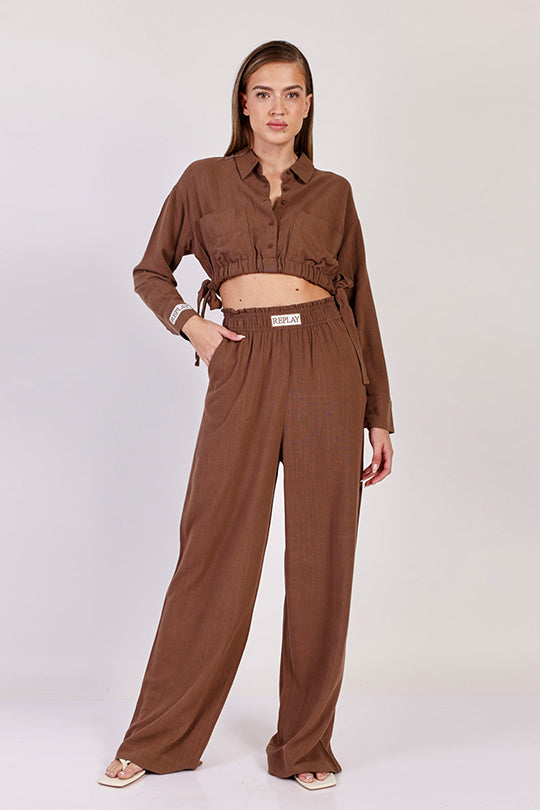 חולצת פשתן מכופתרת Rayon נשים