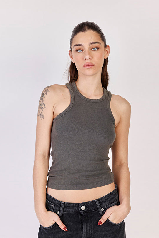 גופיית ריב קולר High Neck בצבע אפור