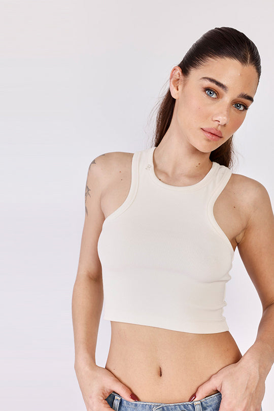 גופיית ריב קרופ Collar בצבע קרם