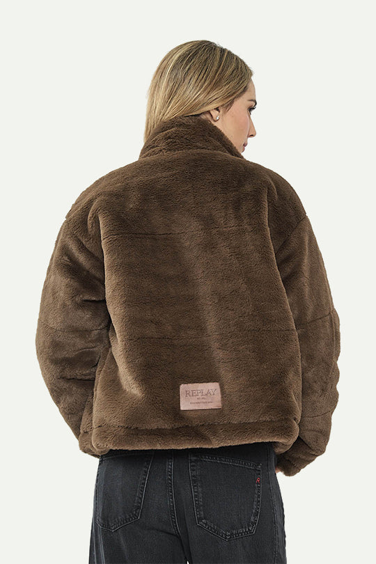 מעיל פרווה סינתטית בצבע חום