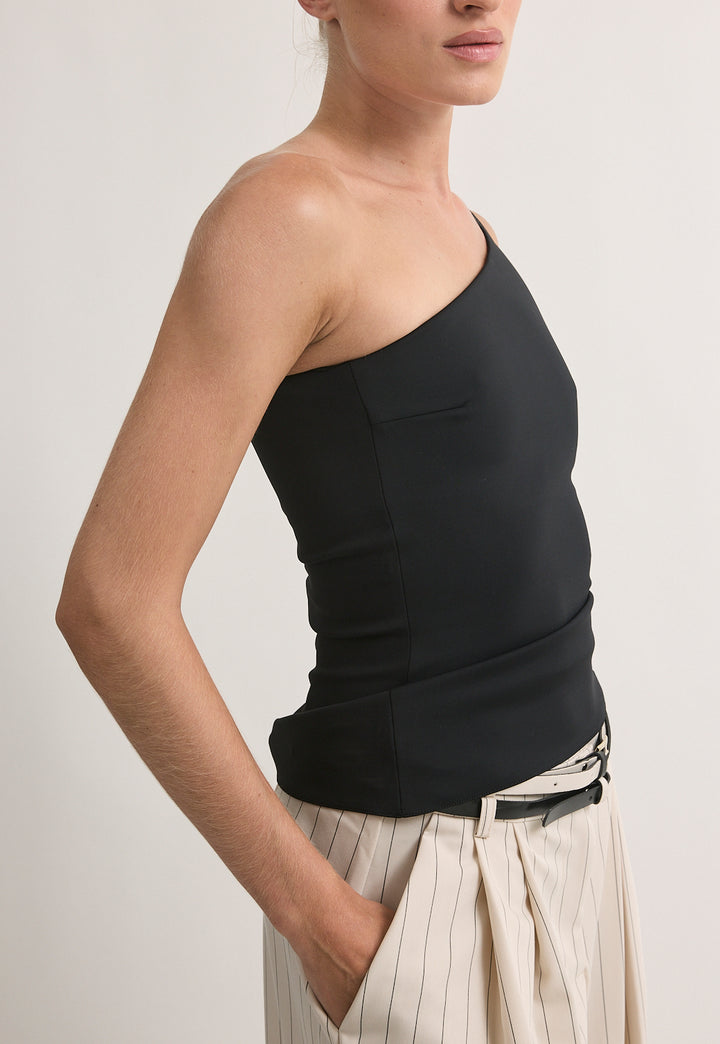 טופ LAUREN אסימטרי שחור בגזרת צמודה