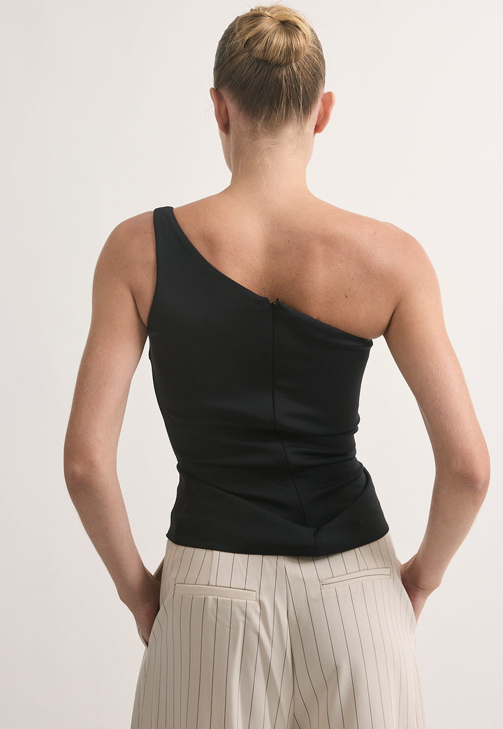 טופ LAUREN אסימטרי שחור בגזרת צמודה