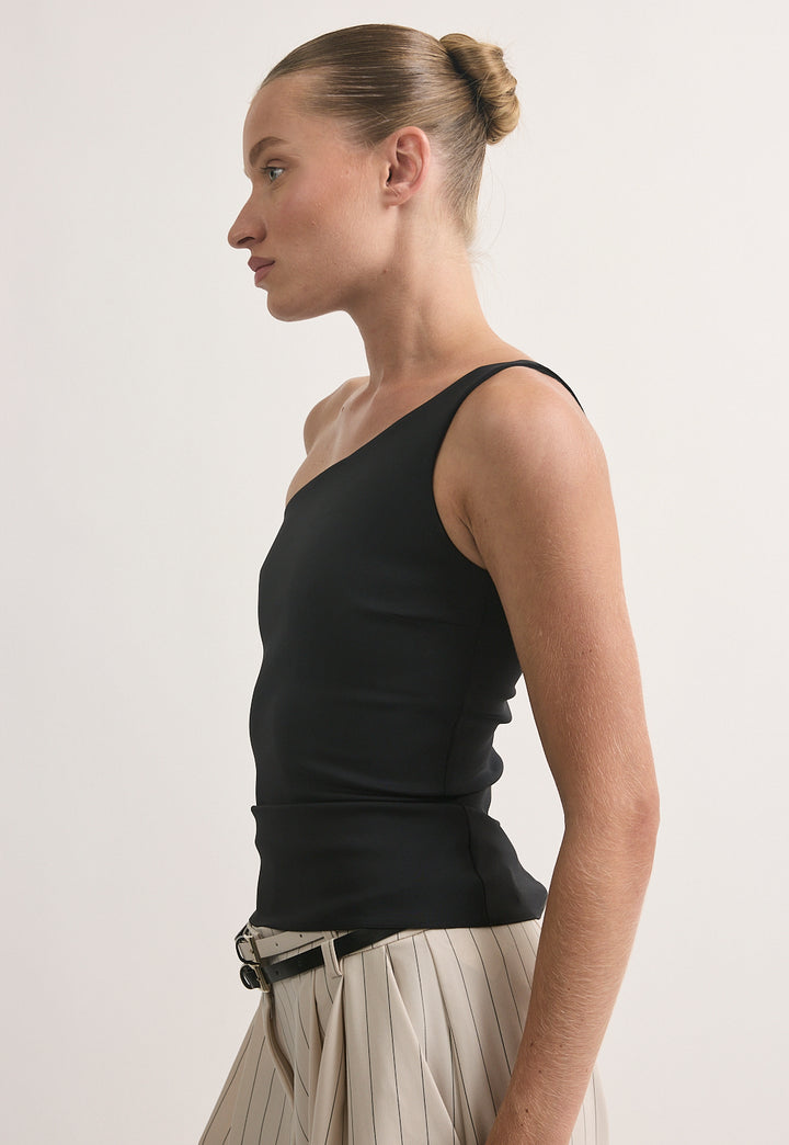 טופ LAUREN אסימטרי שחור בגזרת צמודה