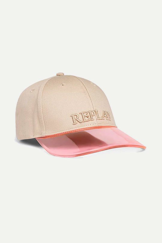 כובע בז' עם מצחייה ורודה שקופה