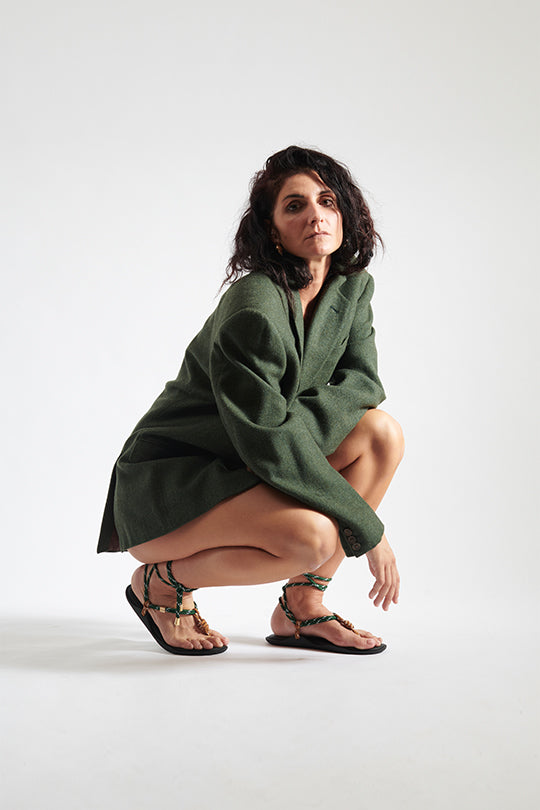 סנדלי Ze Flo עם שרוכים בצבע ירוק וחום