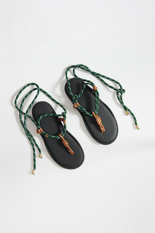 סנדלי Ze Flo עם שרוכים בצבע ירוק וחום