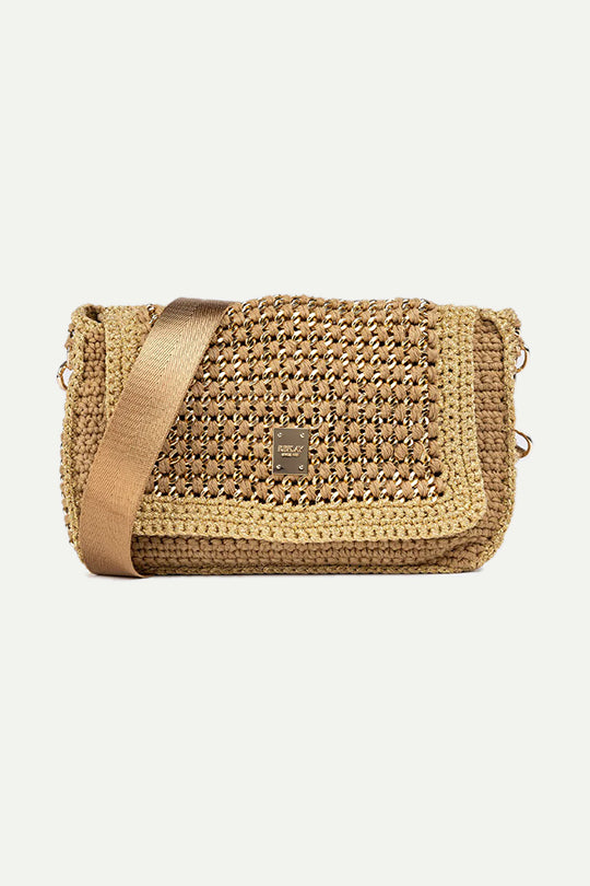 תיק צד סרוג עם רצועת זהב מט