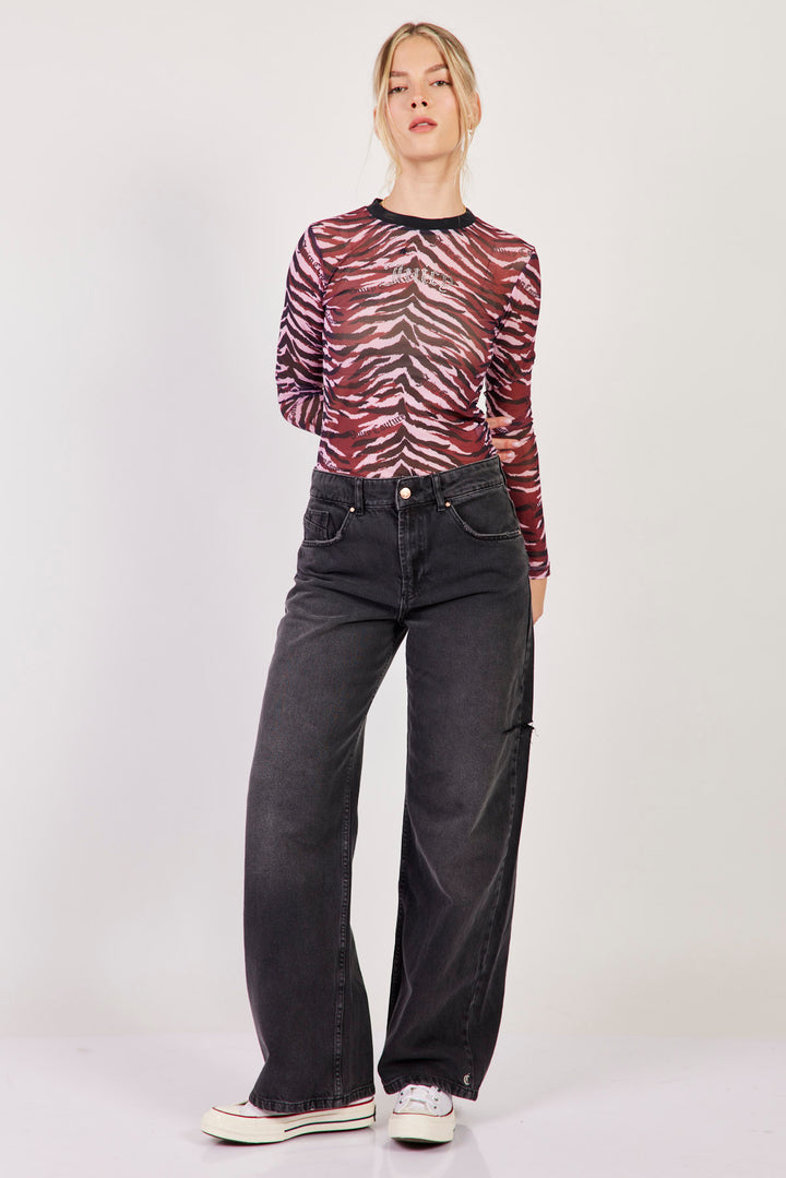 חולצה ארוכה שקופה בהדפס מנומר