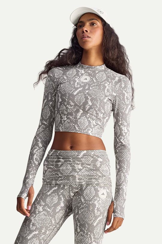 חולצת קרופ עם הדפס בצבע אפור