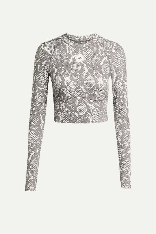 חולצת קרופ עם הדפס בצבע אפור