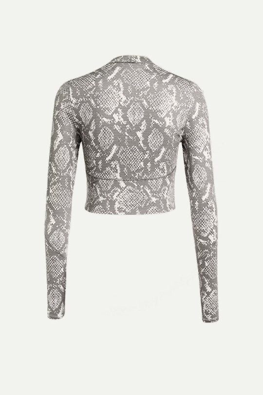 חולצת קרופ עם הדפס בצבע אפור