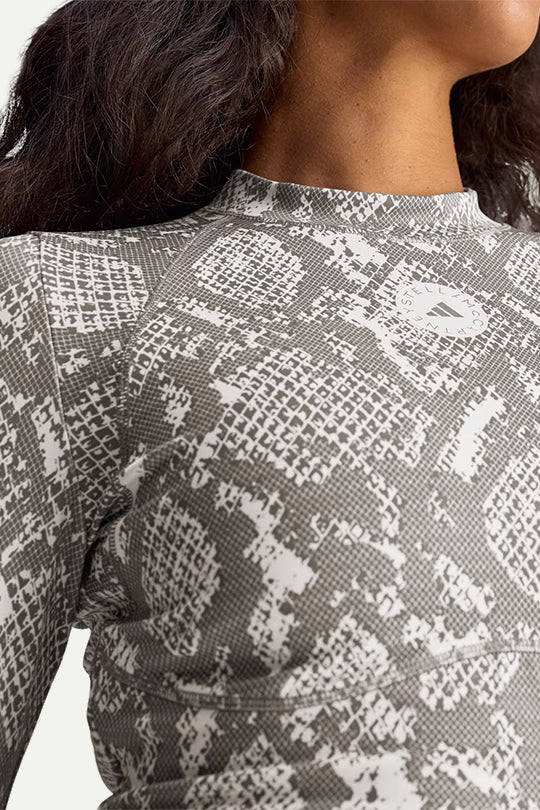 חולצת קרופ עם הדפס בצבע אפור