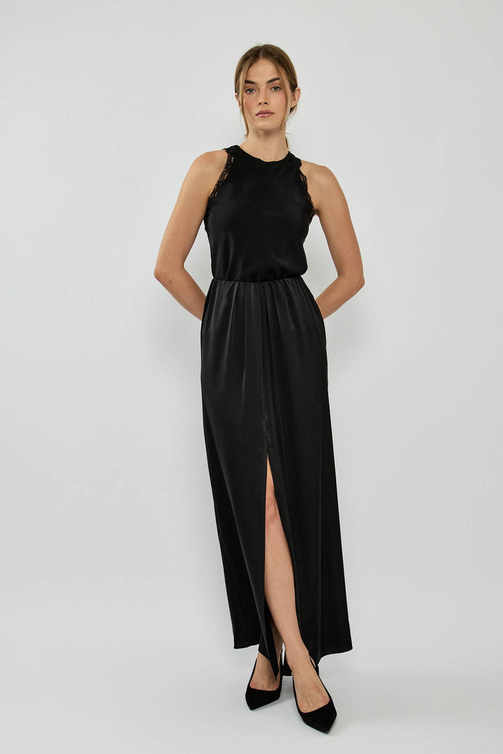 חצאית מקסי DENISE עם שסע קדמי בצבע שחור