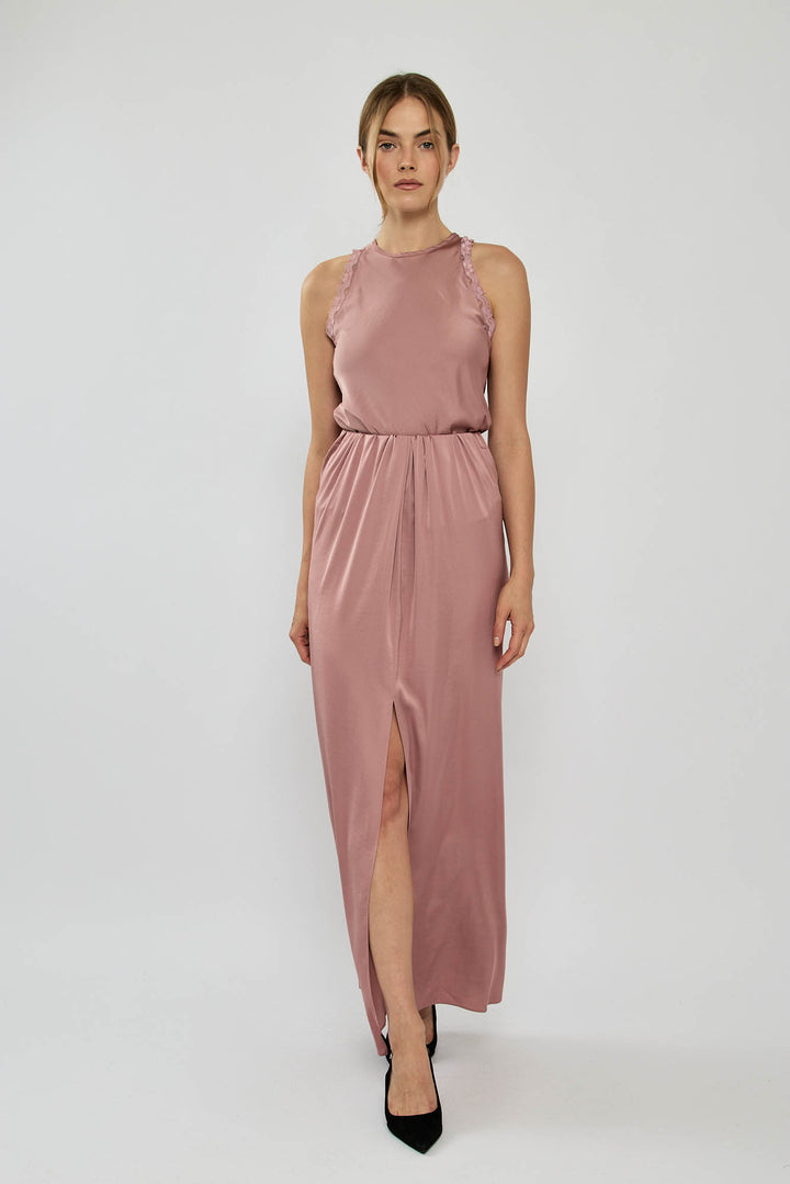 חצאית מקסי DENISE עם שסע קדמי בצבע ורוד