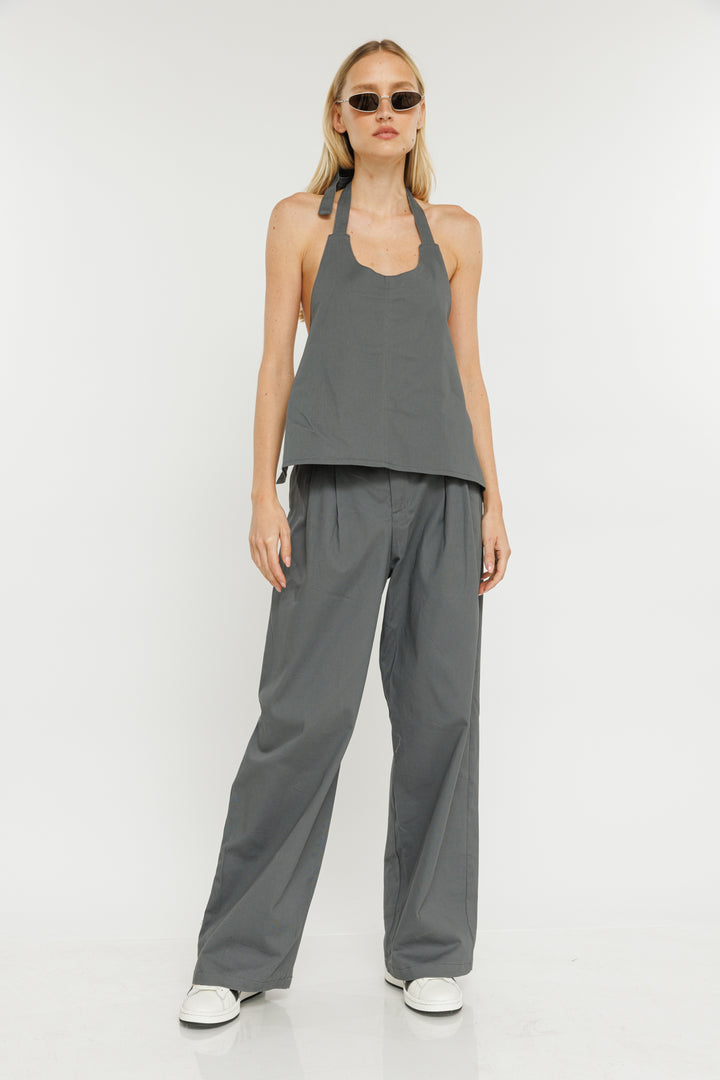 מכנסיים מחוייטים רחבים Mmy בצבע אפור