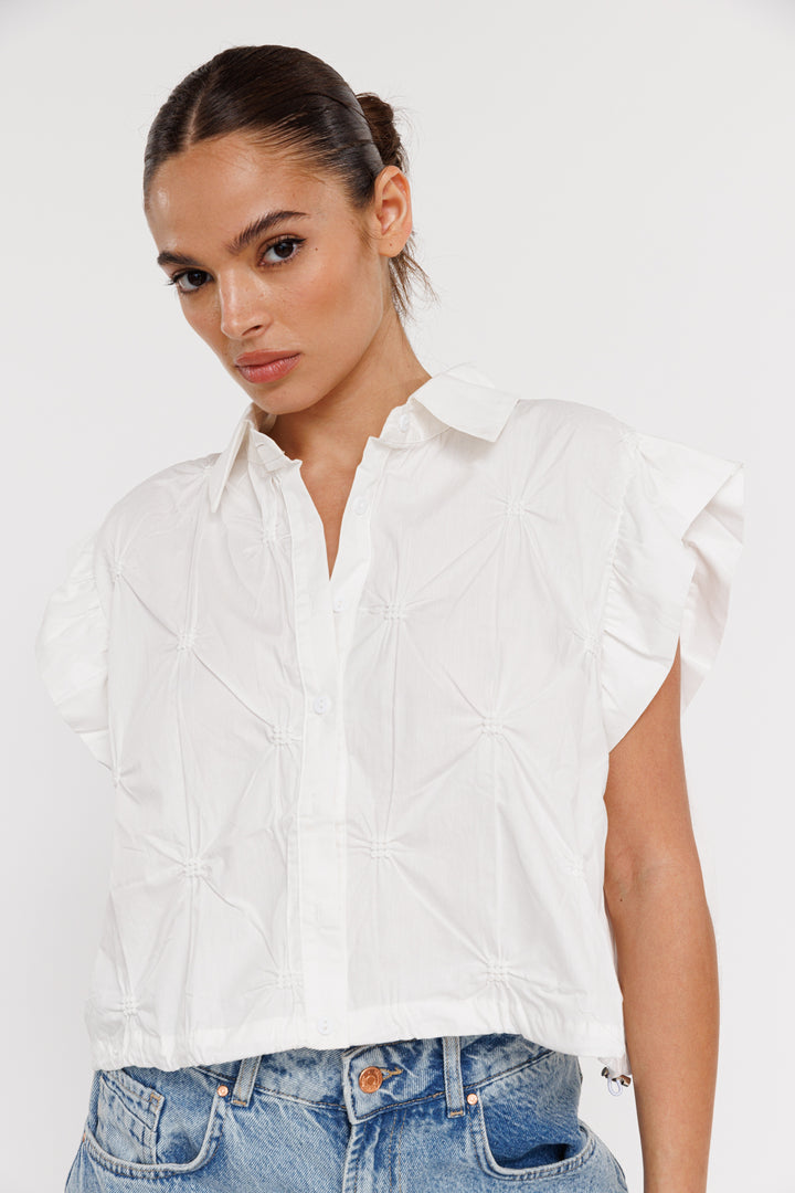 חולצה מכופתרת קצרה Milos בצבע לבן