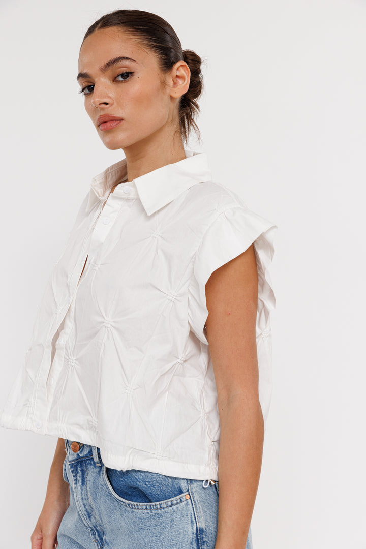 חולצה מכופתרת קצרה Milos בצבע לבן