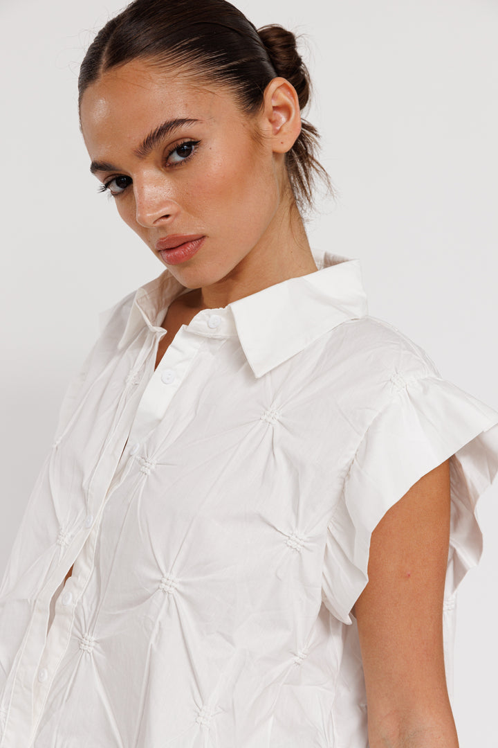 חולצה מכופתרת קצרה Milos בצבע לבן