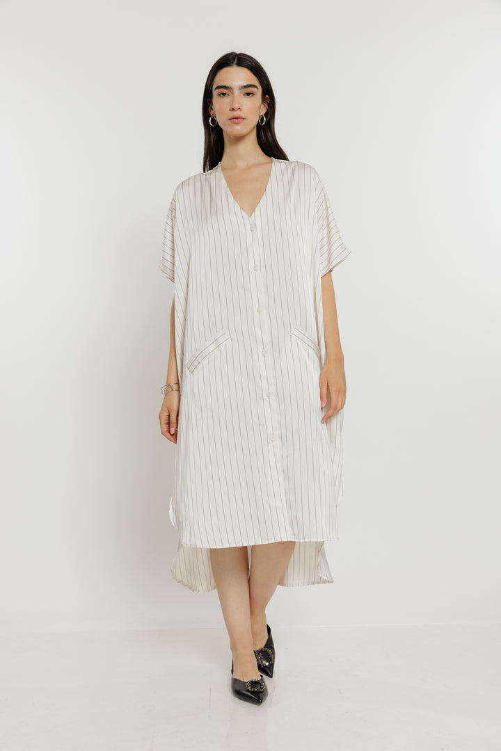 שמלה מכופתרת Laurel בצבע לבן פסים