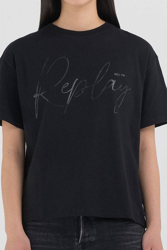 טי שירט קצרה Shiny בצבע שחור