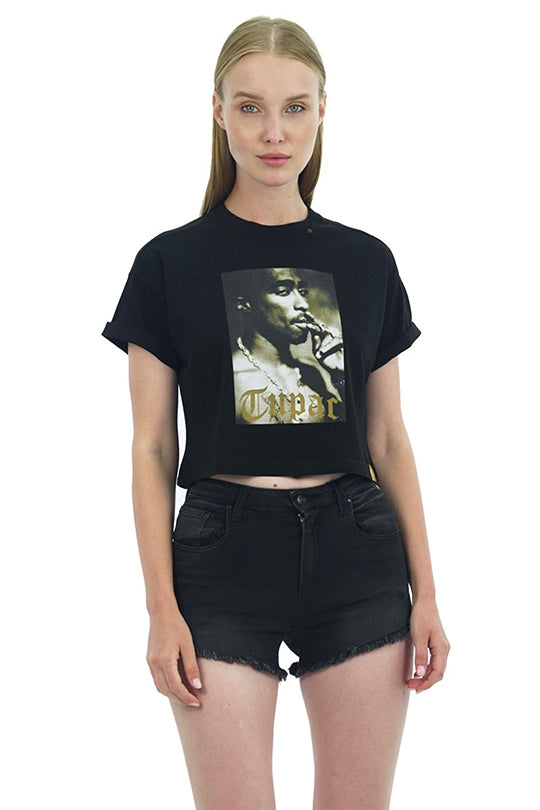 טי-שירט קרופ Tupac בצבע שחור