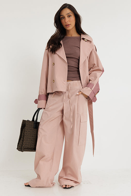 ג'קט טרנץ' קצר בצבע ורוד