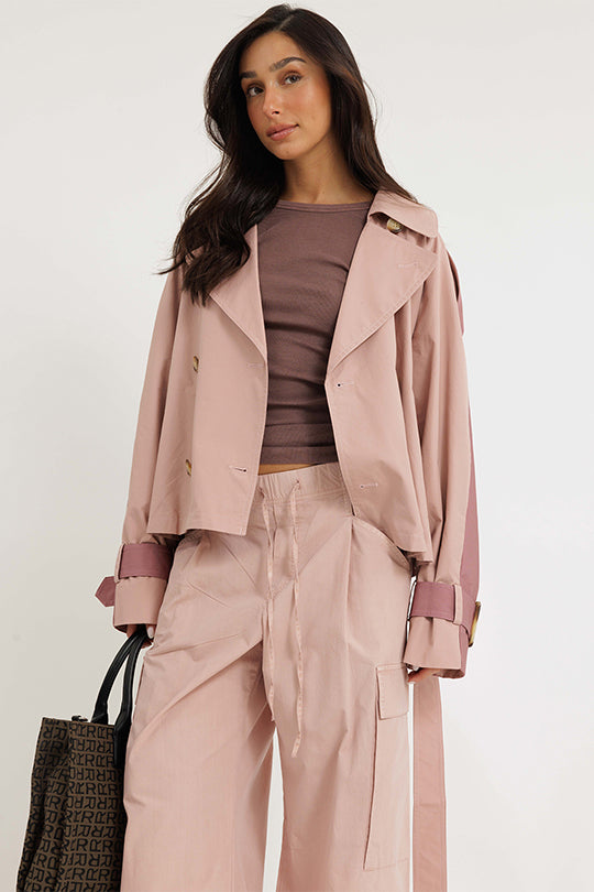 ג'קט טרנץ' קצר בצבע ורוד