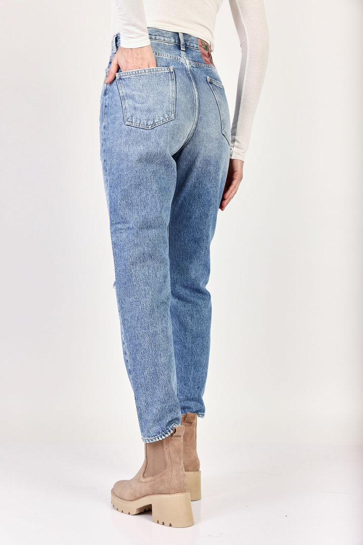 מכנסי ג'ינס Straight Leg High Waist בצבע כחול