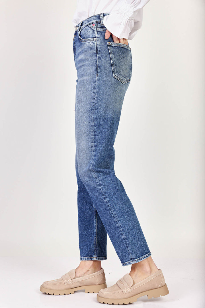 מכנסי ג'ינס Straight Leg עם שפשופים