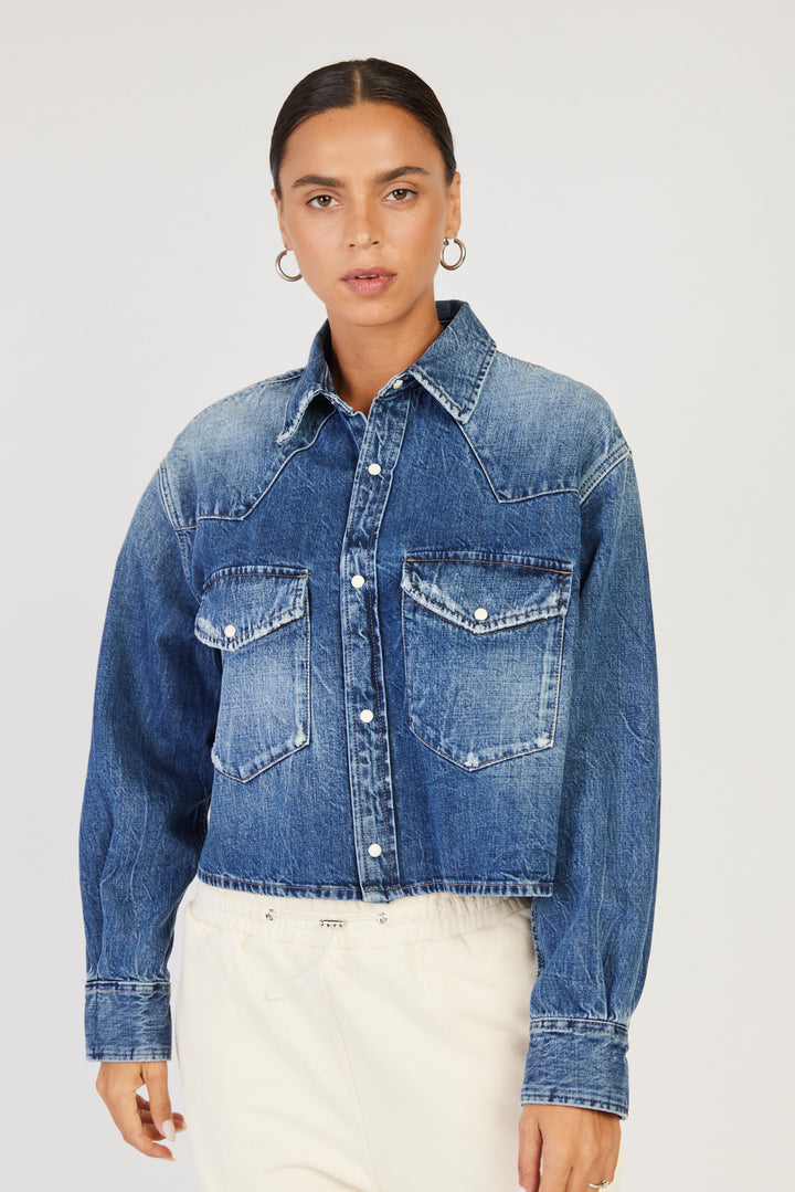 ג'קט ג'ינס Camicie Crop בצבע כחול