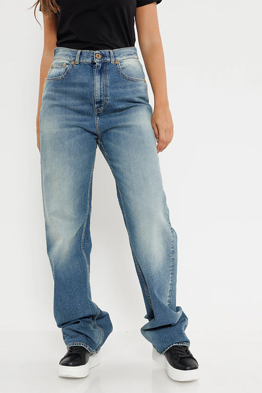 ג'ינס רחב בצבע כחול