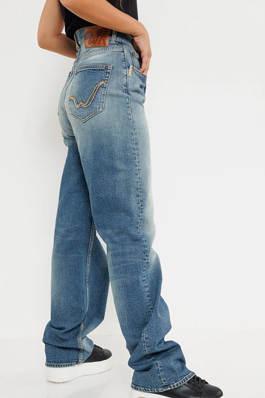 ג'ינס רחב בצבע כחול