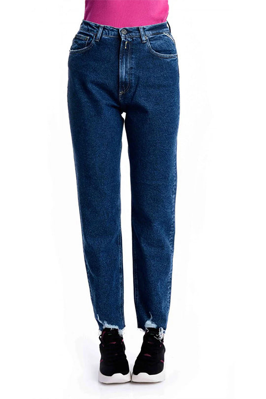 ג'ינס סקיני עם קרעים בסיומת בצבע כחול