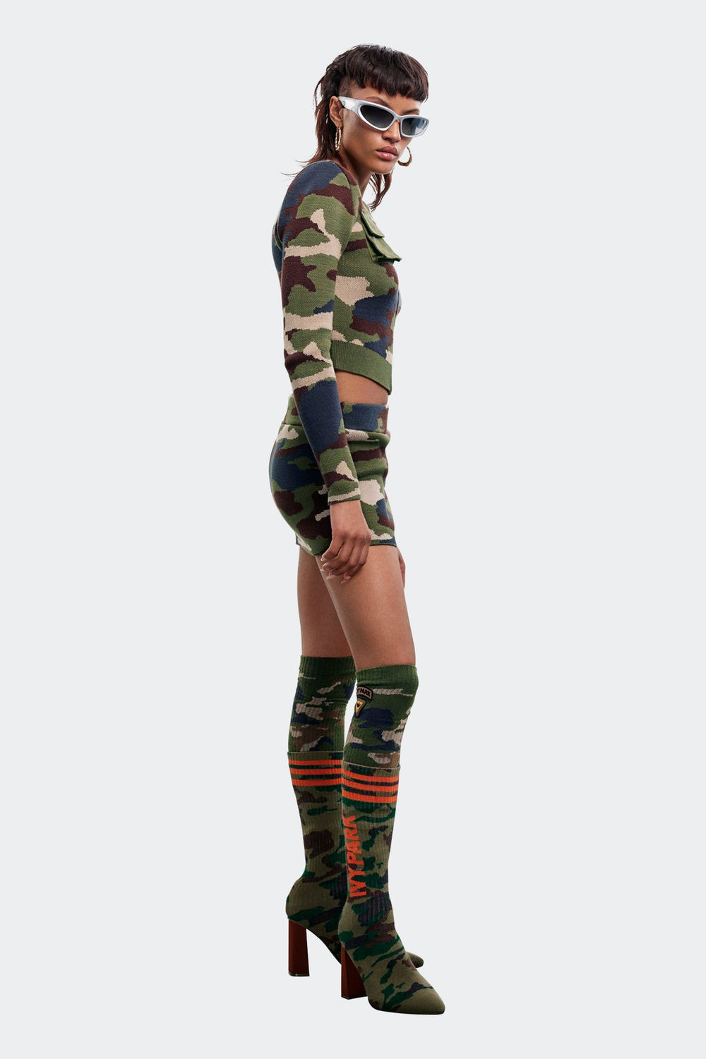 חצאית מיני מבד ריב Ivp Rib Skirt בהדפס צבאי - Adidas