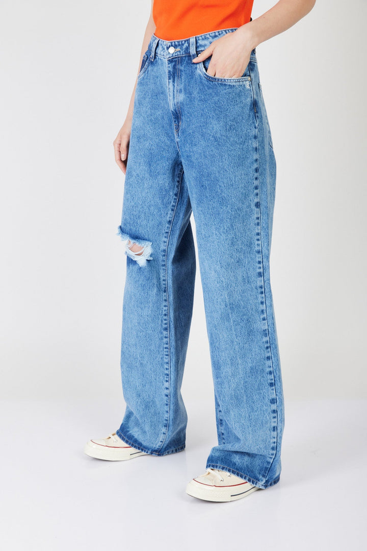 ג'ינס ארוך עם קרעים Wide Leg בצבע כחול - Juicy Couture
