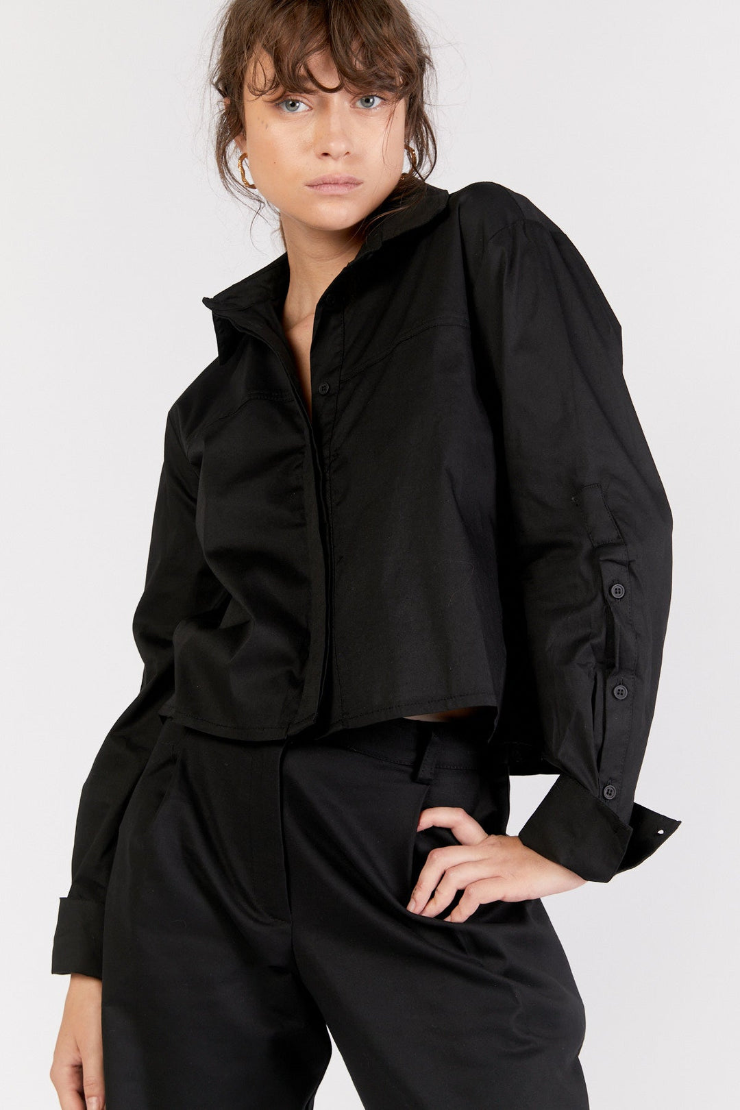 חולצה מכופתרת קארה בצבע שחור - Ella Levy