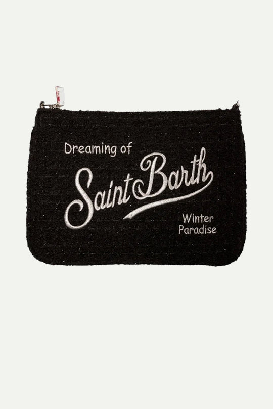 קלאץ' עם רקמת Saint Barth בצבע שחור