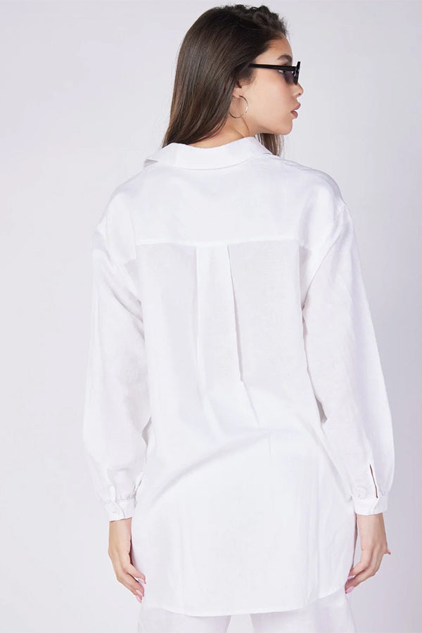 חולצה מכופתרת מבד פשתן נשים