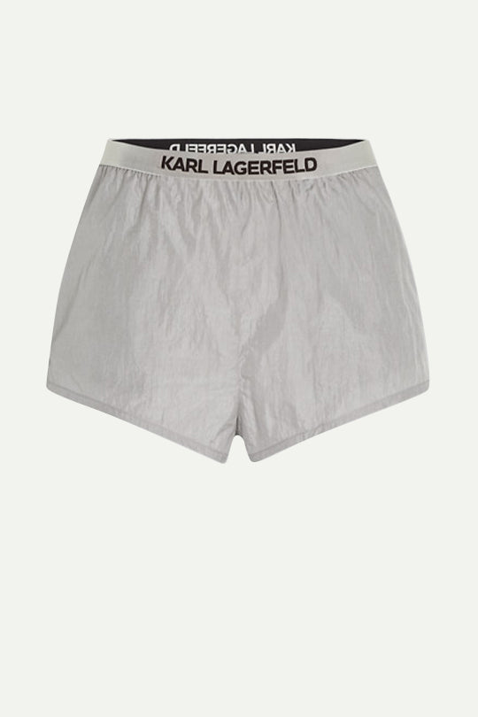 מכנסיים קצרים Logo High Waist בצבע כסף