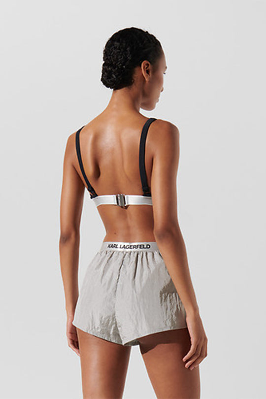 מכנסיים קצרים Logo High Waist בצבע כסף