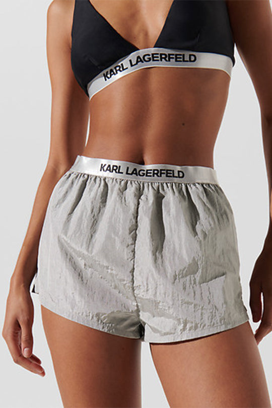 מכנסיים קצרים Logo High Waist בצבע כסף