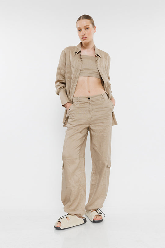 גופיית קרופ טופ Linen בצבע בז'