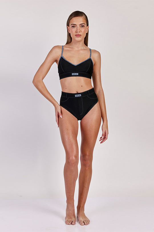 תחתון ביקיני Jeans Stitching בצבע שחור