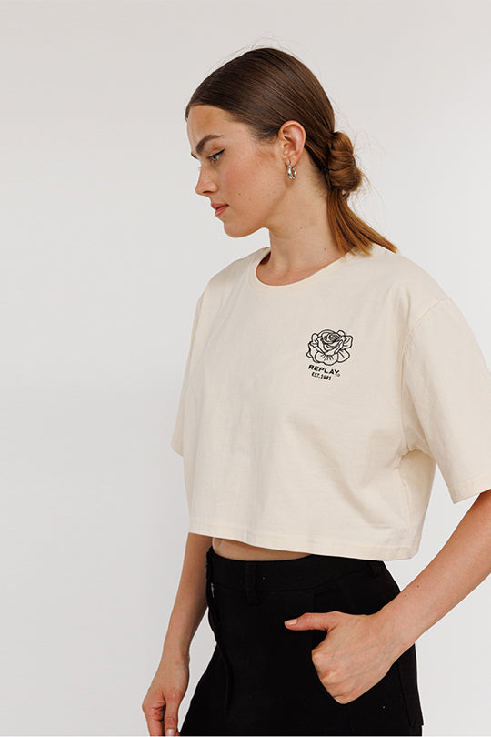 חולצת קרופ 24275843 בצבע קרם
