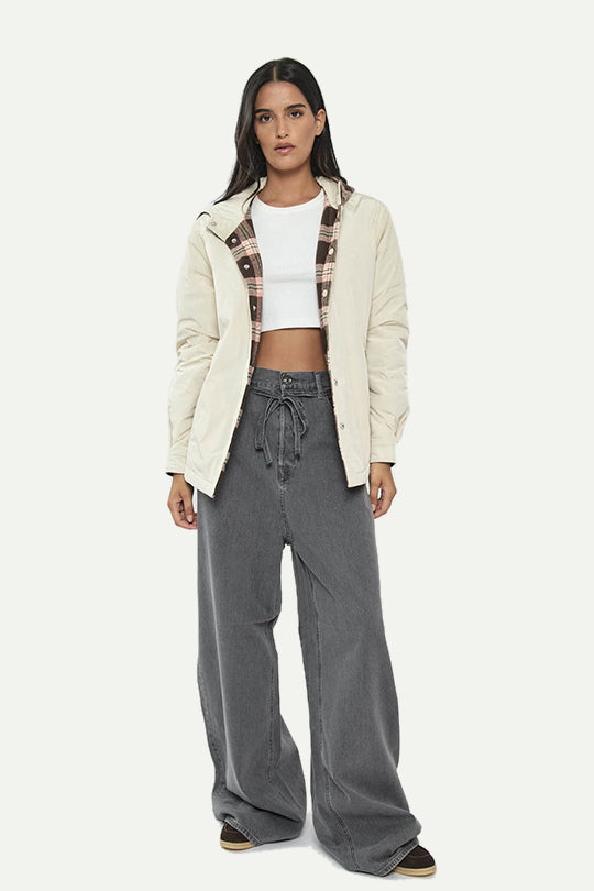 מעיל פלנל דו־צדדי בצבע קרם