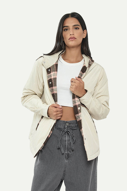 מעיל פלנל דו־צדדי בצבע קרם