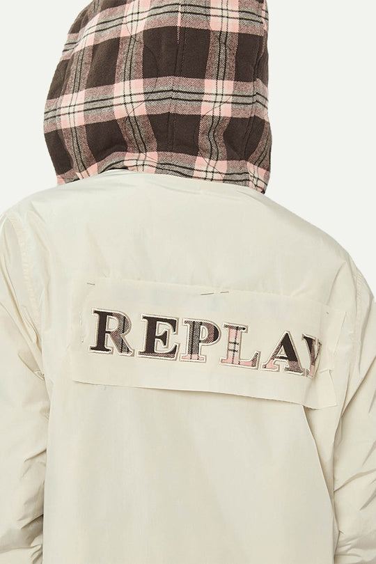 מעיל פלנל דו־צדדי בצבע קרם