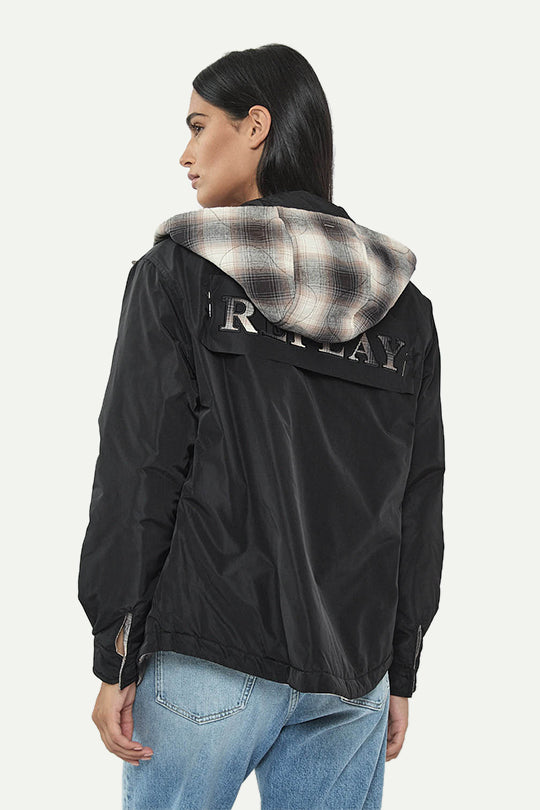 מעיל פלנל דו־צדדי בצבע שחור